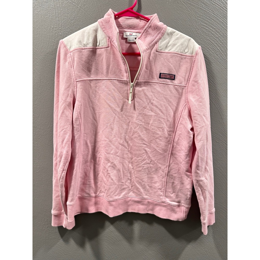 Vineyard Vines Womens Pink White Quarter Zip Cotton Pullover Sweatshirt Large